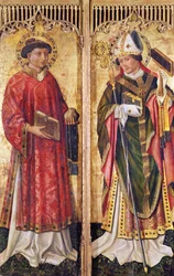 Heiliger Stephanus und Heiliger Blasius, aus dem Altarbild von Pierre Rup, ca. 1450